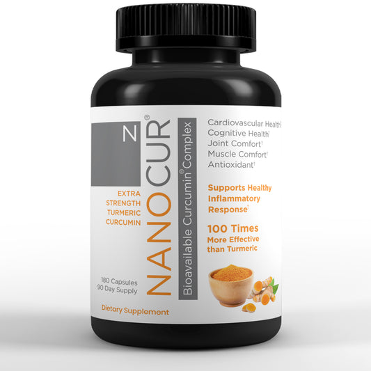 Nanocur Bioavailable Curcumin 180 Capsules - Front of bottle showing supplement facts