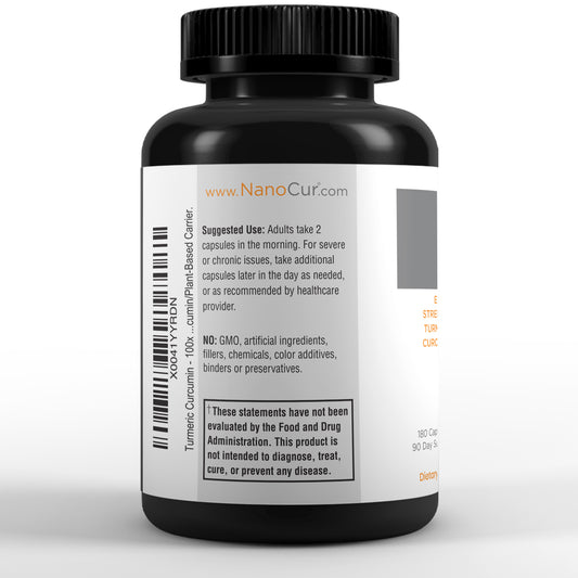 NanoCur bioavailable curcumin 180 capsule bottle side view