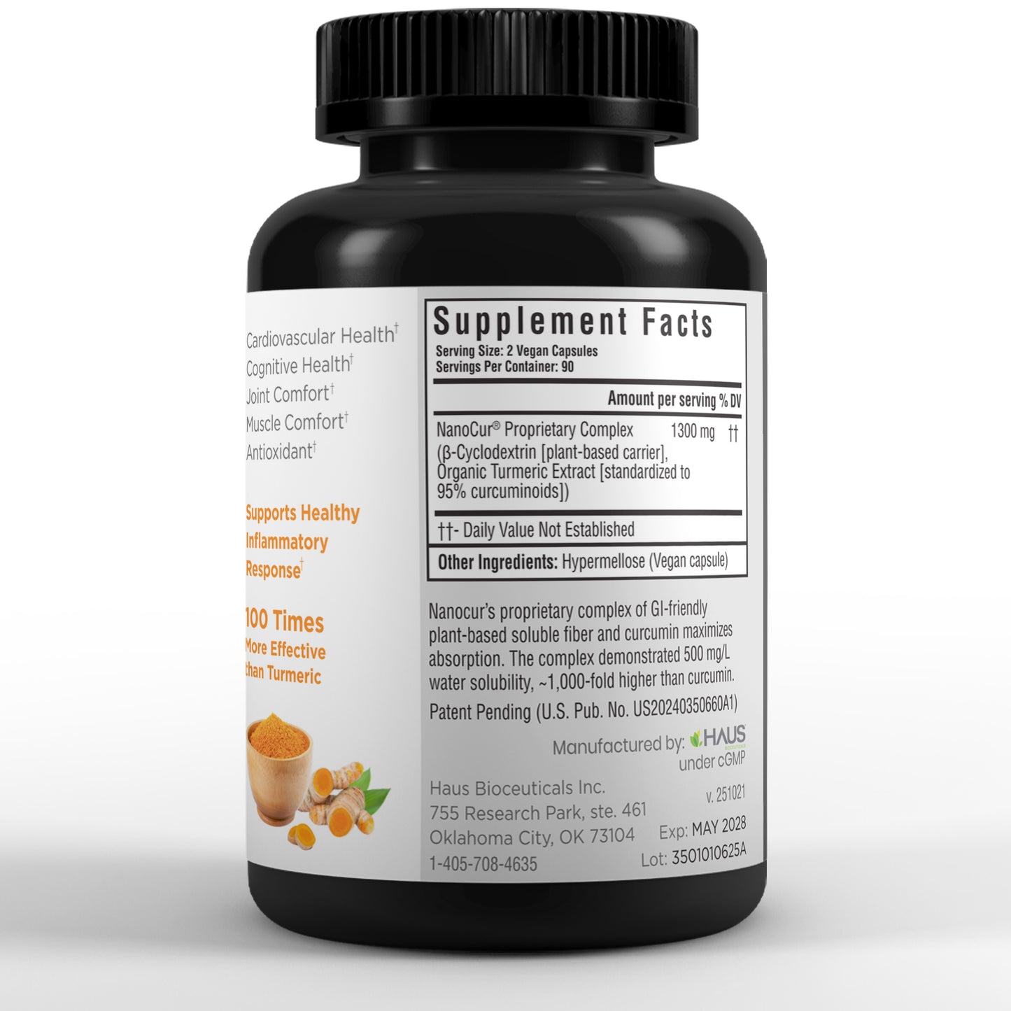 Nanocur Curcumin supplement label with ingredients and dosage instructions